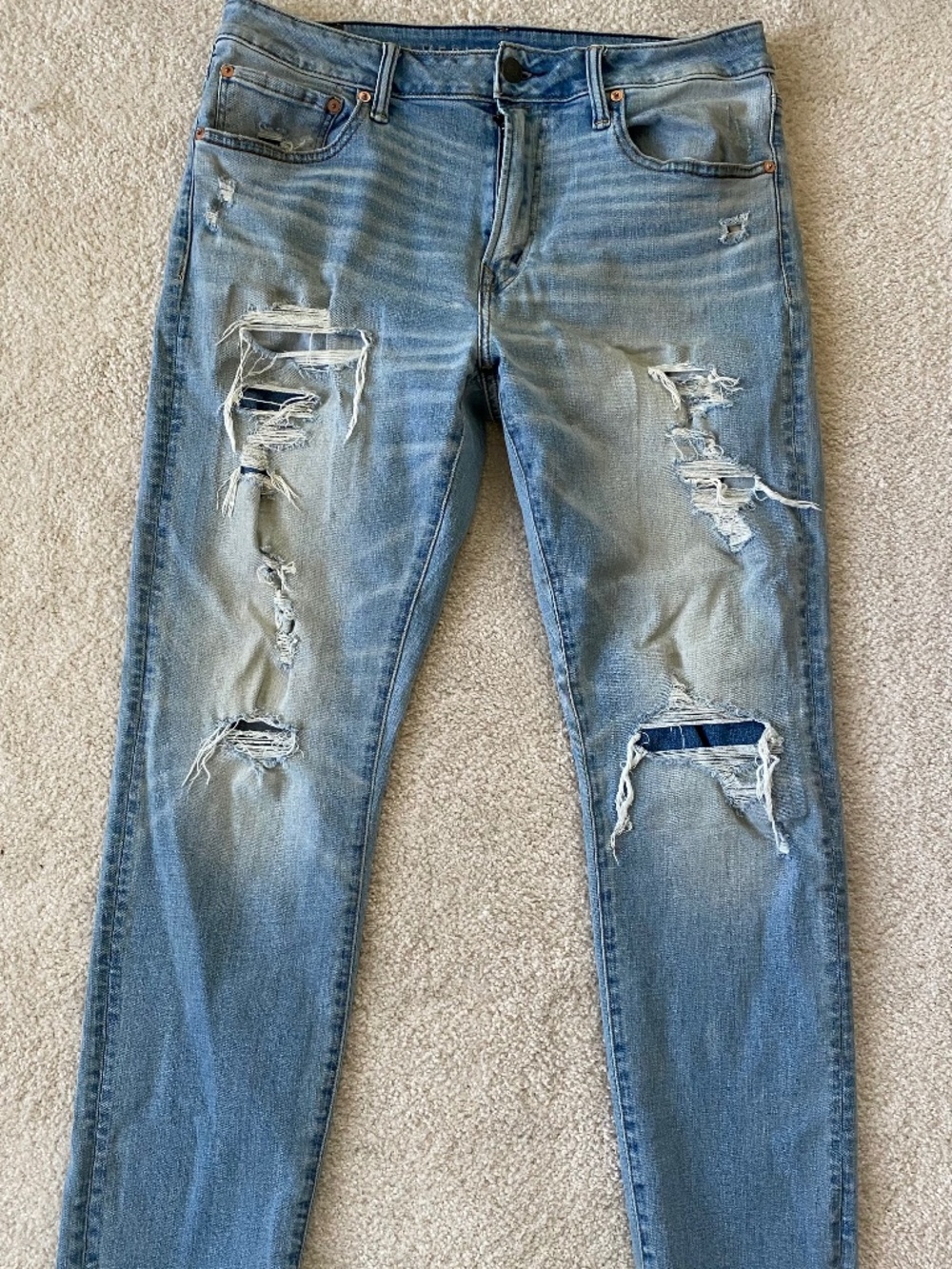 AE American Eagle Airflex+ Athletic Fit Jeans Mens Size 33/32 Blue Distressed